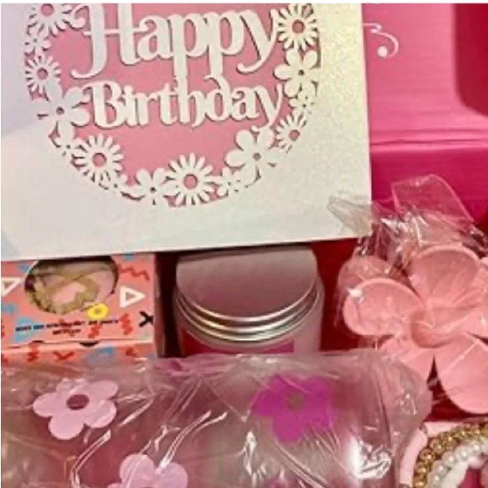 NEW! Happy Birthday Gift Box for Women Rose Scented Spa Items Floral Unique Pink